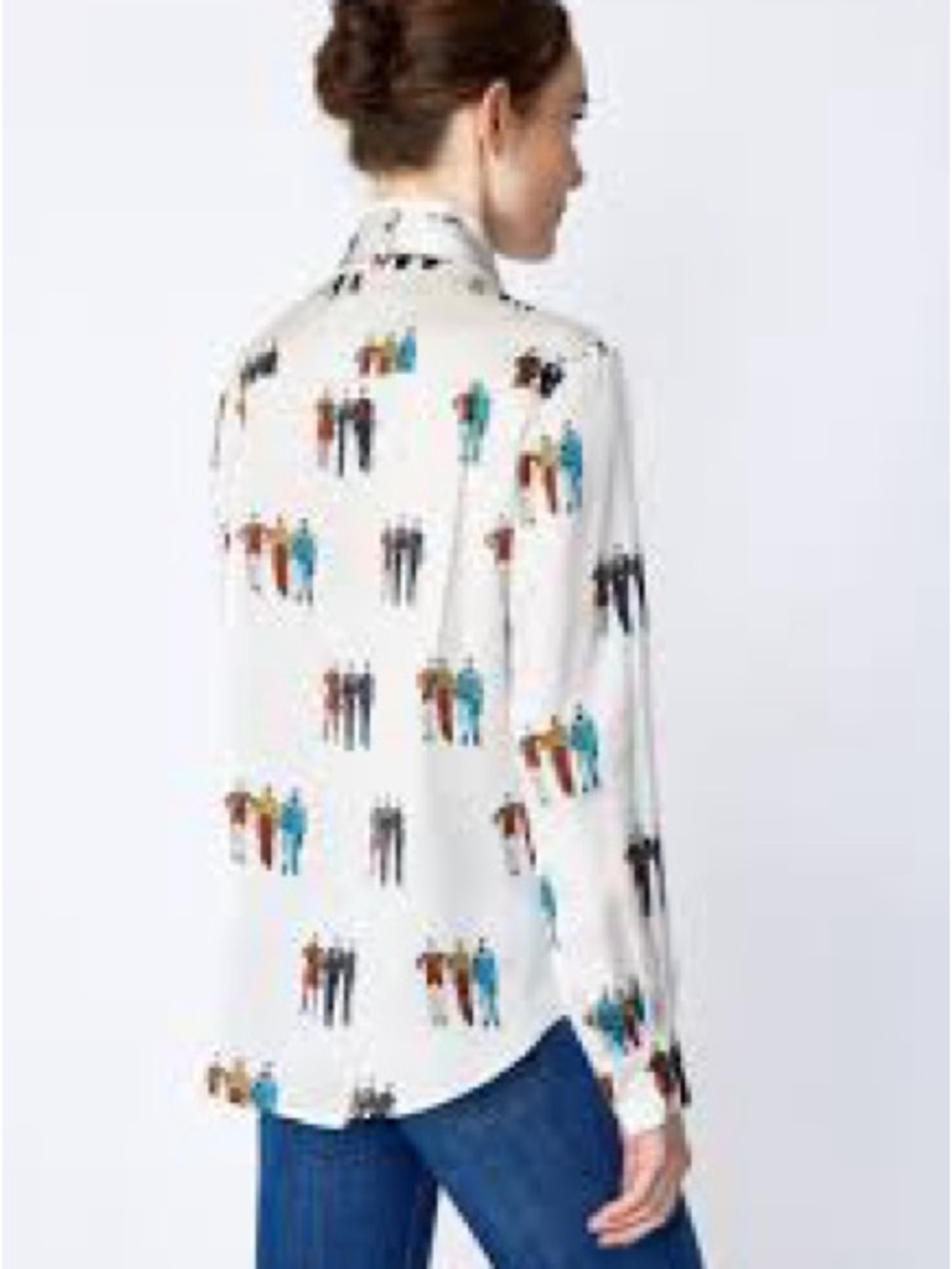 Sergio Valente White Button-Up Shirt with Blue and Pink Figurine Print